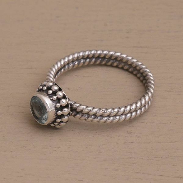 Alternate image for Handmade Blue Topaz and Sterling Silver Single Stone Ring Touch of Simplicity