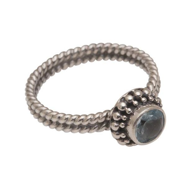 Alternate image for Handmade Blue Topaz and Sterling Silver Single Stone Ring Touch of Simplicity