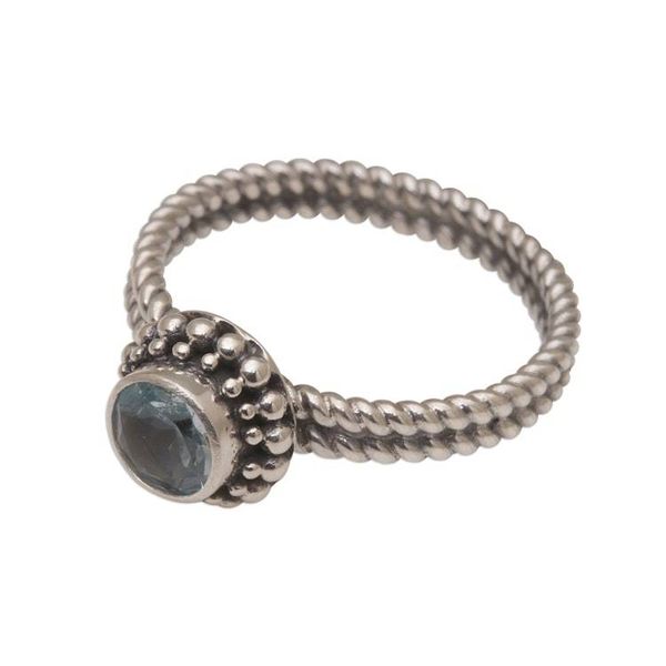 Alternate image for Handmade Blue Topaz and Sterling Silver Single Stone Ring Touch of Simplicity