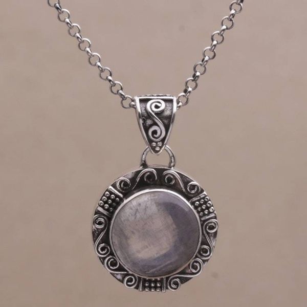 Alternate image for Rainbow Moonstone and Sterling Silver Necklace from Bali Temple Mirror