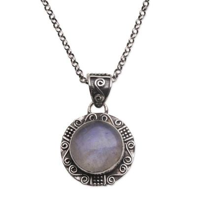 Alternate image for Rainbow Moonstone and Sterling Silver Necklace from Bali Temple Mirror