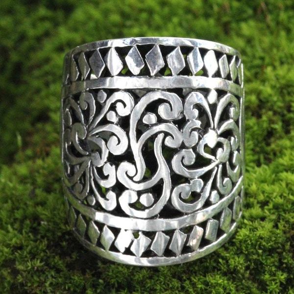 Alternate image for Wide Artisan Crafted Ornate Sterling Band Ring Sangeh Forest