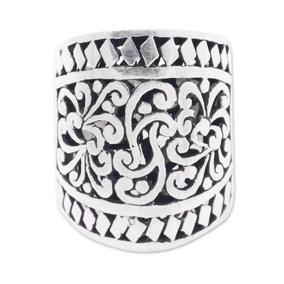 Alternate image for Wide Artisan Crafted Ornate Sterling Band Ring Sangeh Forest