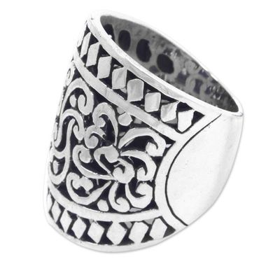Alternate image for Wide Artisan Crafted Ornate Sterling Band Ring Sangeh Forest