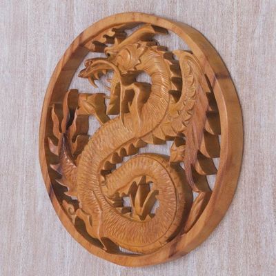 Alternate image for Suar Wood Wall Relief Panel of a Dragon from Indonesia Enraged Dragon