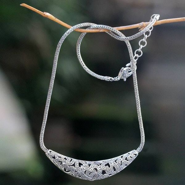 Alternate image for Reversible Sterling Silver Handcrafted Heart Theme Necklace Lotus Hearts