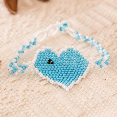 Primary image for Light Blue White Adjustable Beaded Heart Pendant Bracelet Sky Blue Love Inspiration