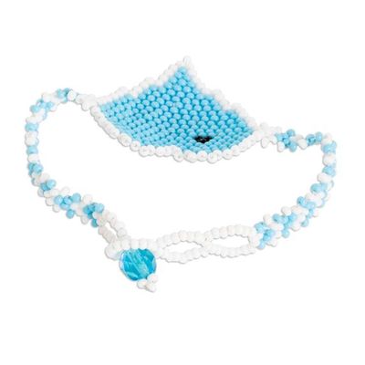 Alternate image for Light Blue White Adjustable Beaded Heart Pendant Bracelet Sky Blue Love Inspiration