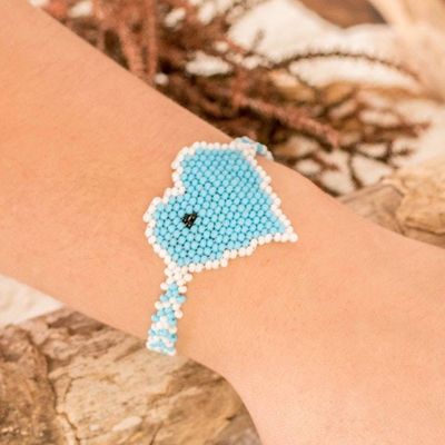 Alternate image for Light Blue White Adjustable Beaded Heart Pendant Bracelet Sky Blue Love Inspiration