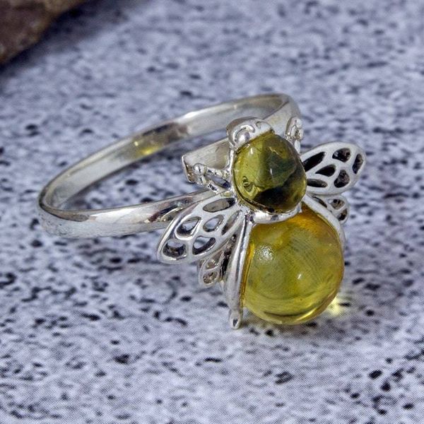 Alternate image for Sterling Silver Amber Bee Wrap Ring with Openwork Accents Bubbly Bee