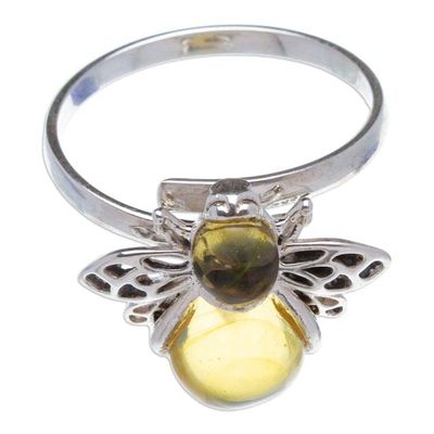 Alternate image for Sterling Silver Amber Bee Wrap Ring with Openwork Accents Bubbly Bee