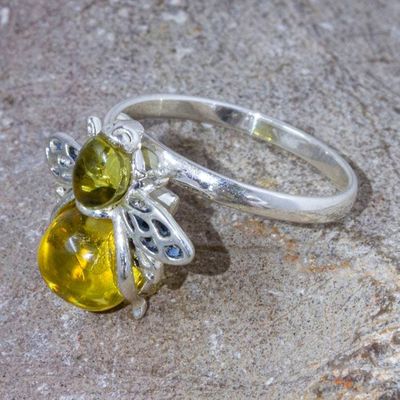 Alternate image for Sterling Silver Amber Bee Wrap Ring with Openwork Accents Bubbly Bee