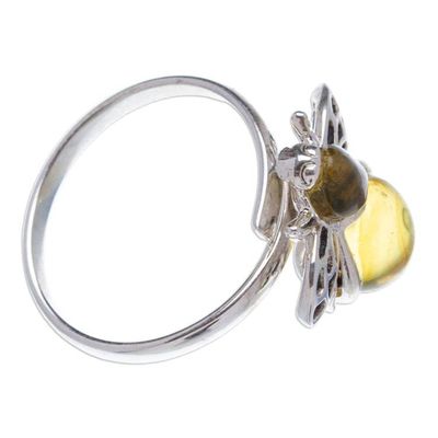Alternate image for Sterling Silver Amber Bee Wrap Ring with Openwork Accents Bubbly Bee