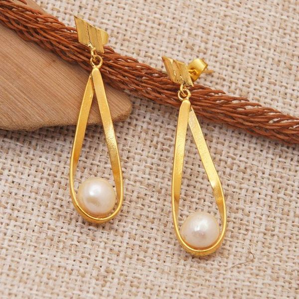 Alternate image for Polished 18k Gold-Plated Cultured Pearl Dangle Earrings Trendy Grace