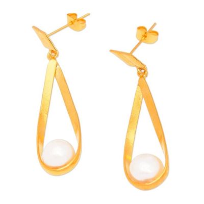 Alternate image for Polished 18k Gold-Plated Cultured Pearl Dangle Earrings Trendy Grace