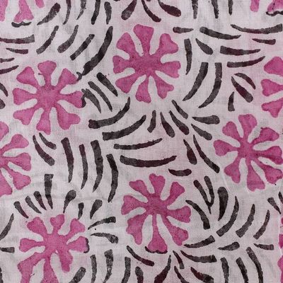 Alternate image for Handcrafted Block-Printed Floral Pink and White Cotton Scarf Dulcet Passion