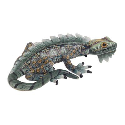 Alternate image for Handcrafted Polymer Clay Iguana Sculpture 4 Inch Watchful Iguana