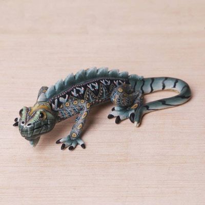 Alternate image for Handcrafted Polymer Clay Iguana Sculpture 4 Inch Watchful Iguana