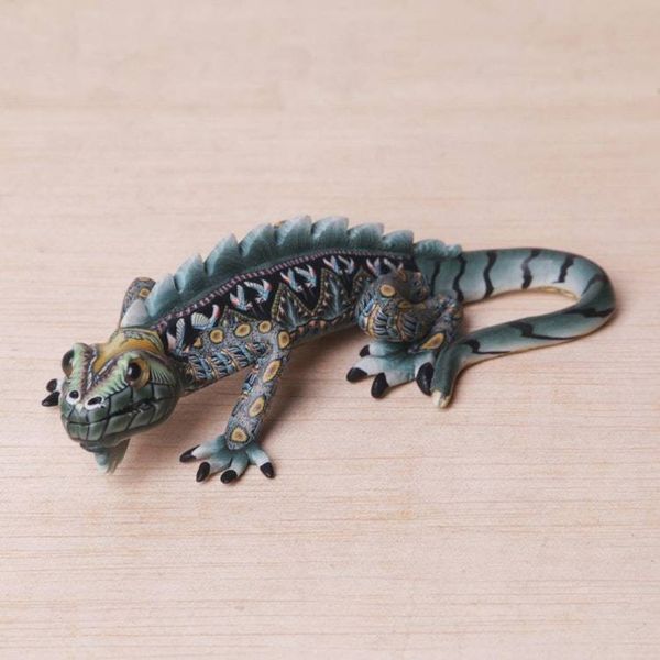 Alternate image for Handcrafted Polymer Clay Iguana Sculpture 4 Inch Watchful Iguana