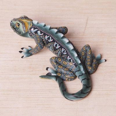 Alternate image for Handcrafted Polymer Clay Iguana Sculpture 4 Inch Watchful Iguana