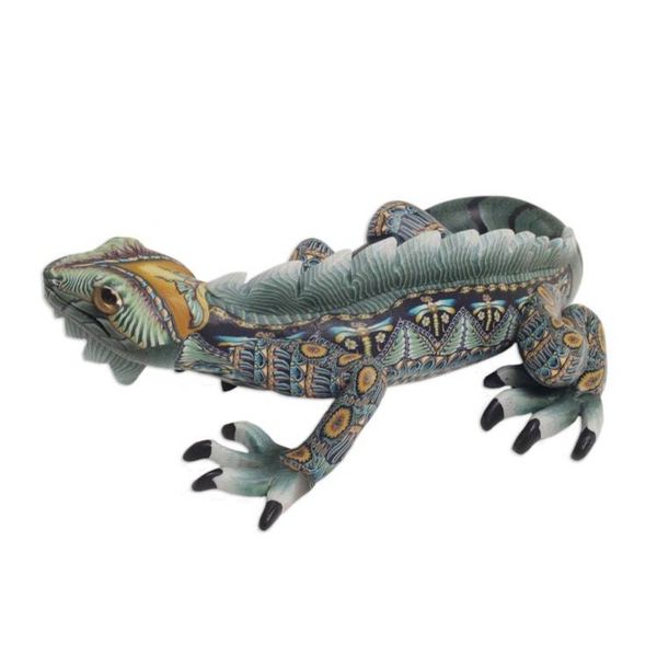 Alternate image for Handcrafted Polymer Clay Iguana Sculpture 4 Inch Watchful Iguana
