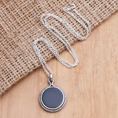 Primary image for Handcrafted Sterling Silver and Onyx Pendant Necklace Circle Shadow