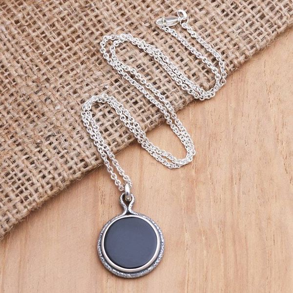 Alternate image for Handcrafted Sterling Silver and Onyx Pendant Necklace Circle Shadow