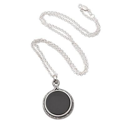 Alternate image for Handcrafted Sterling Silver and Onyx Pendant Necklace Circle Shadow