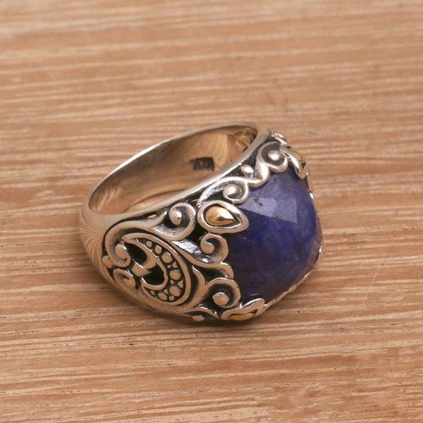 Alternate image for Sapphire and Sterling Silver Cocktail Ring with Gold Accents Palatial Wonders