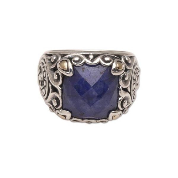 Alternate image for Sapphire and Sterling Silver Cocktail Ring with Gold Accents Palatial Wonders