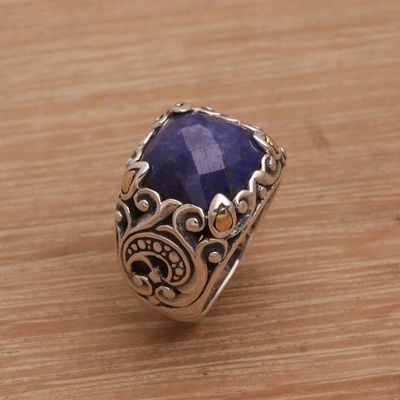 Alternate image for Sapphire and Sterling Silver Cocktail Ring with Gold Accents Palatial Wonders