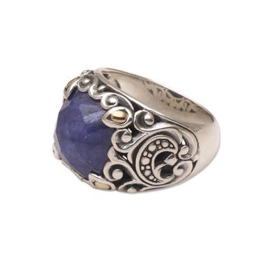 Alternate image for Sapphire and Sterling Silver Cocktail Ring with Gold Accents Palatial Wonders