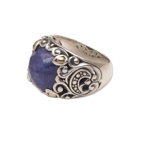 Alternate image for Sapphire and Sterling Silver Cocktail Ring with Gold Accents Palatial Wonders