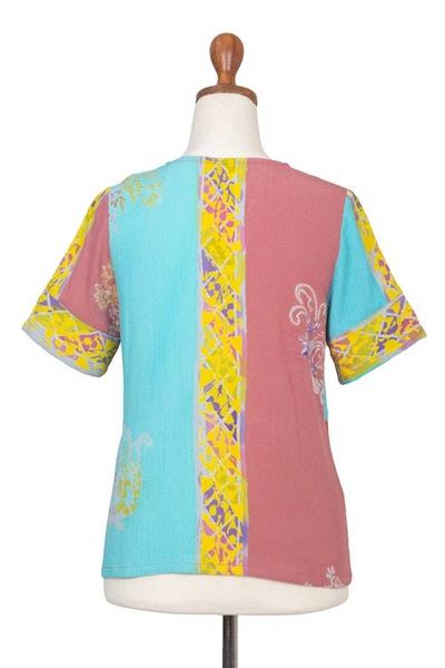 Alternate image for Tie-Front Short-Sleeved Rayon Blouse Bali Rainbow