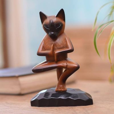 Primary image for Hand Carved Suar Wood Figure of a Cat in Yoga Position Vrkasana Cat
