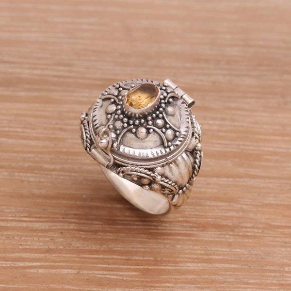 Alternate image for Cross Motif Citrine Locket Ring from Bali Crusade Secret