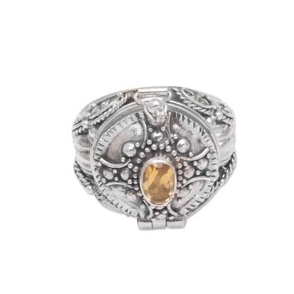 Alternate image for Cross Motif Citrine Locket Ring from Bali Crusade Secret