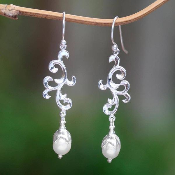 Alternate image for Sterling Silver and Cultured Pearl Dangle Earrings Celuk Serenity