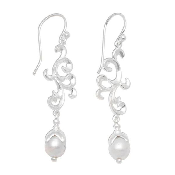 Alternate image for Sterling Silver and Cultured Pearl Dangle Earrings Celuk Serenity