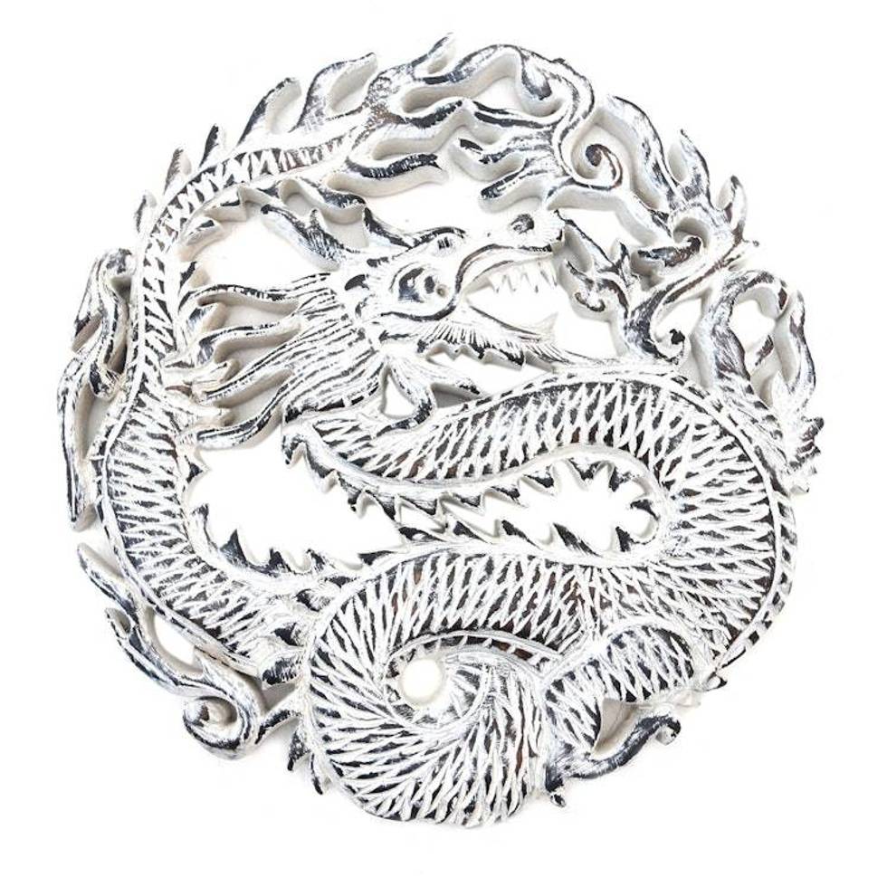 Circular Dragon Suar Wood Wall Relief Panel from Indonesia 'Antaboga Rage'