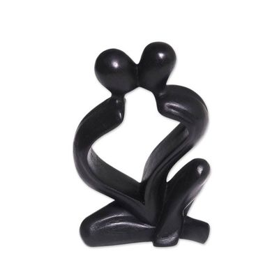 Alternate image for Hand-Carved Black Timeless Love Suar Wood Couple Sculpture Timeless Love