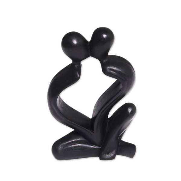 Alternate image for Hand-Carved Black Timeless Love Suar Wood Couple Sculpture Timeless Love