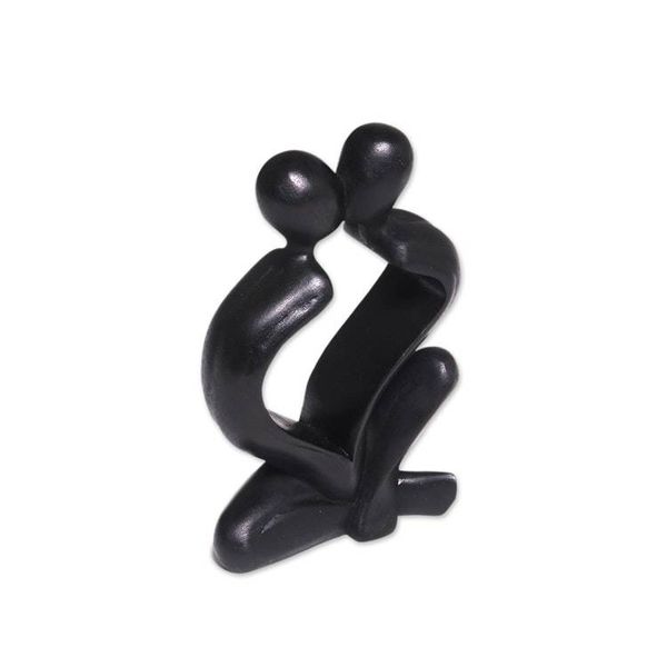 Alternate image for Hand-Carved Black Timeless Love Suar Wood Couple Sculpture Timeless Love