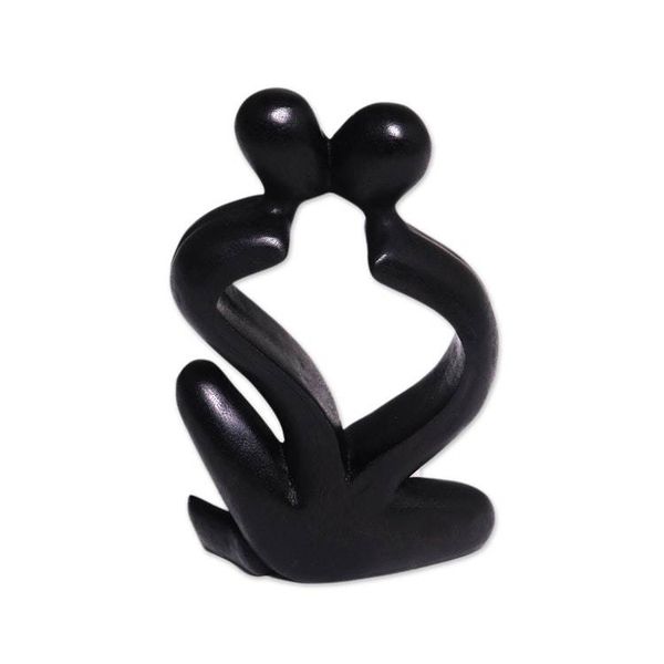 Alternate image for Hand-Carved Black Timeless Love Suar Wood Couple Sculpture Timeless Love