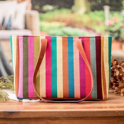 Primary image for Multicolor Striped Cotton Shoulder Bag Woven in Guatemala Vibrant Tropic