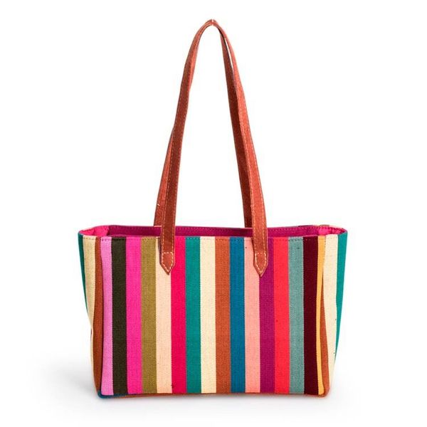 Alternate image for Multicolor Striped Cotton Shoulder Bag Woven in Guatemala Vibrant Tropic