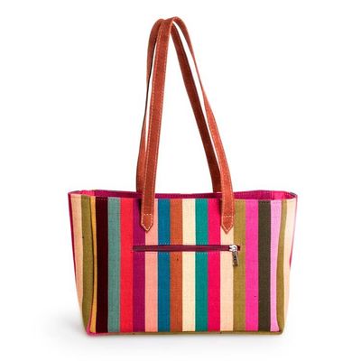 Alternate image for Multicolor Striped Cotton Shoulder Bag Woven in Guatemala Vibrant Tropic
