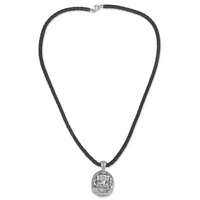Alternate image for Sterling Silver Ganesha Pendant Necklace with Leather Cord Meditating Ganesha