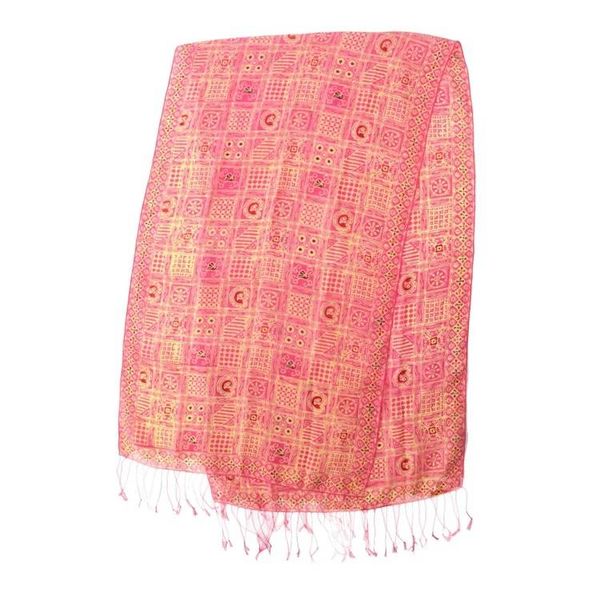 Alternate image for Pink Hand Dyed Batik Silk Shawl with Ceplok Motif from Java Ceplok Temple Fuchsia