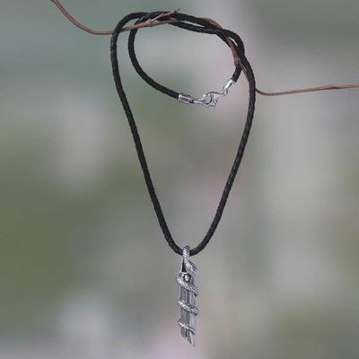 Primary image for Handcrafted Balinese Mens Silver Necklace with Snake Theme Bamboo Python